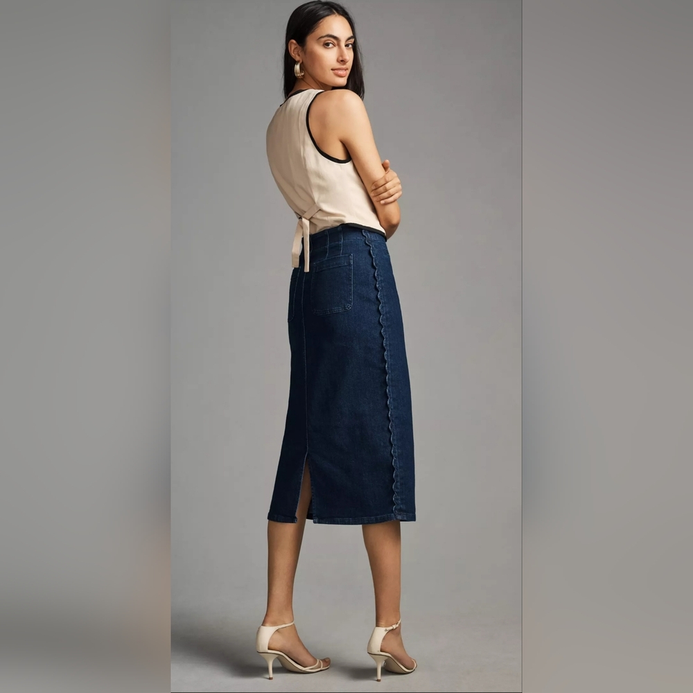 NWT ANTHROPOLOGIE MAEVE Slim Scalloped Denim Skirt - Picture 2 of 7